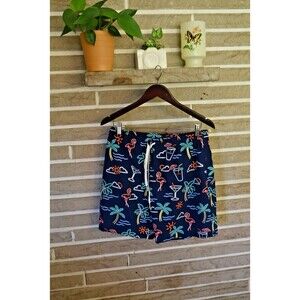 Chubbies Swim Trunk Men Sz M ‘Neon Lights" 7” Classic Flamingoes Palm Trees blue